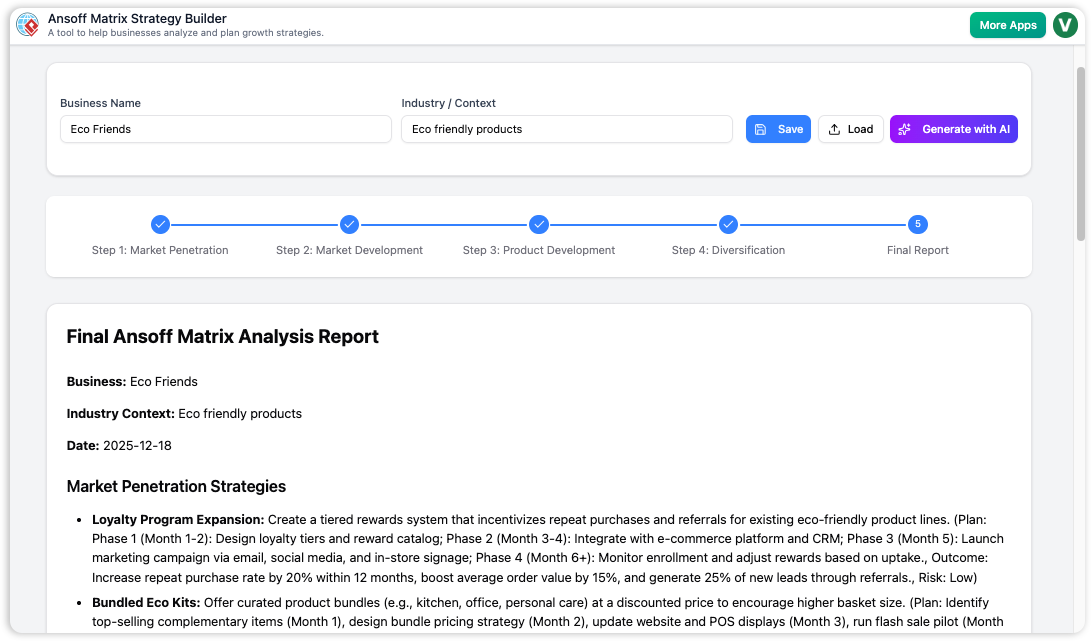Ansoff Matrix Strategy Builder