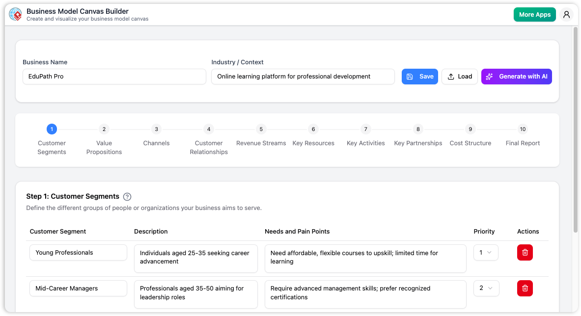Business Model Canvas Builder