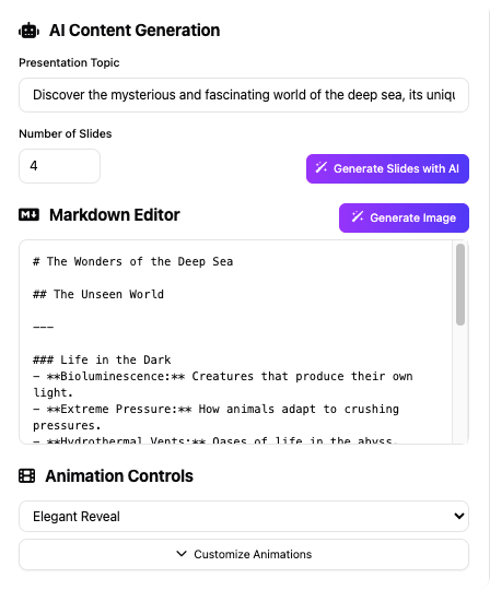 Markdown Presentation Maker AI content generation