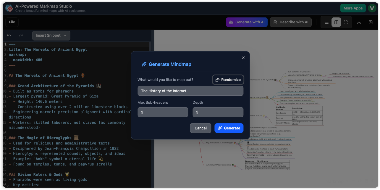 AI-Powered Markmap Studio Random Ideas Generation