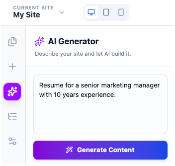 AI-Powered Site Builder Text to Generate