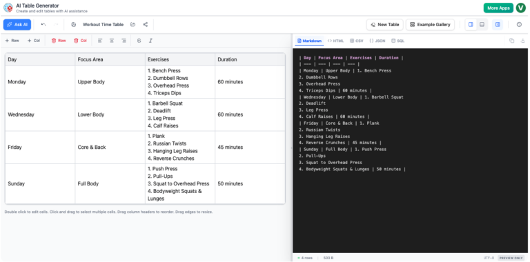 AI Table Generator: Generation