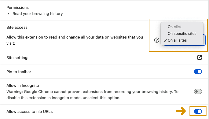 Annotator Extension Access Options