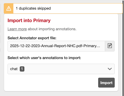 Annotator Import JSON File Duplicates Error