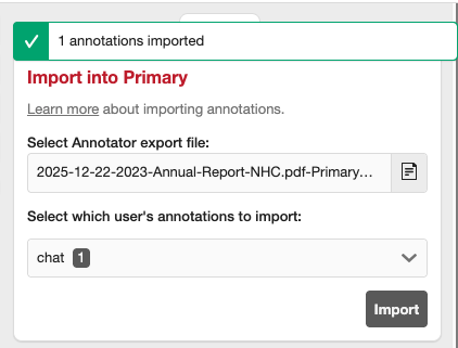 Annotator Import JSON File Success