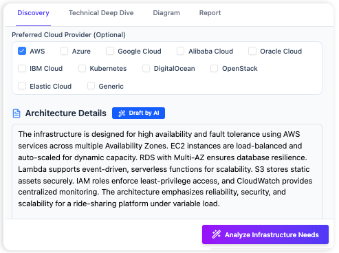 Multi-cloud architecture design across AWS, Azure, and Google Cloud.