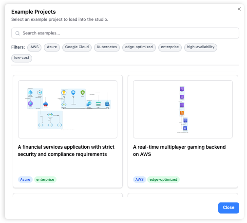 AI Cloud Architecture Studio: Pre-made cloud projects