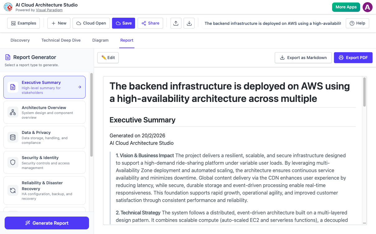 AI Cloud Architecture Generate Reports