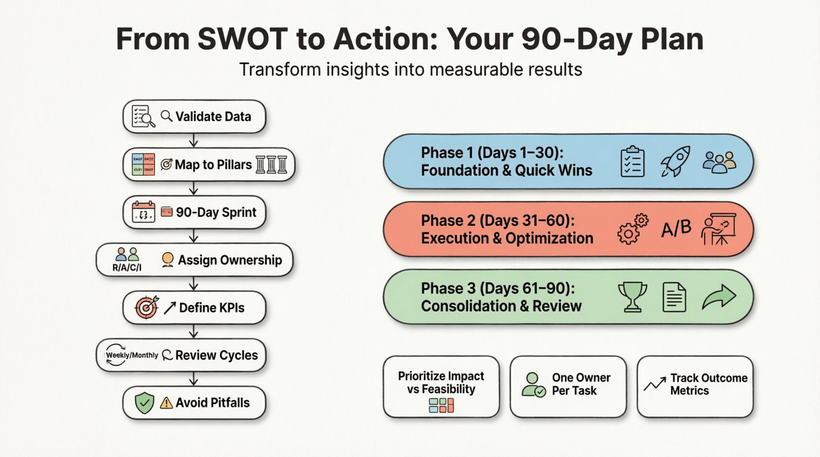 How to Turn a SWOT Analysis into a 90-Day Action Plan: A Manager’s Companion